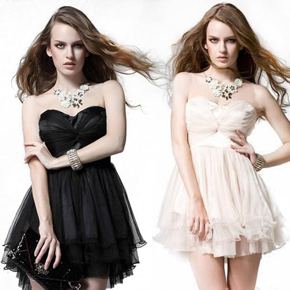 Amazon パーティードレス 結婚式 二次会 ベアトップ ワンピース キャバドレス ミニ フレアワンピース Aライン ハイウエスト W873 ベージュ ワンピース チュニック 通販