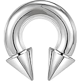 ZS Surgical Steel Spiked Horseshoe Circular Barbell, 00G 0G 2G 4G 6G 8G 12G 16G PA Rings, CBR Nose Septum Nipple Tragus Lip Ear Body Piercing Jewelry