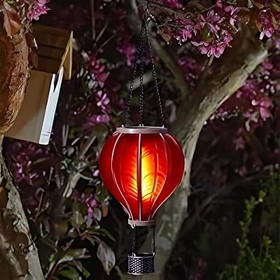 Garden Mile Red Solar Hot Air Balloon Lantern 44cm Flickering Flame LED