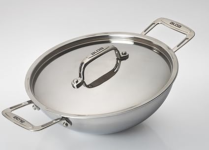Alda Tri Ply Stainless Steel Wok Pan (Kadai) with Stainless Steel Lid 24cm