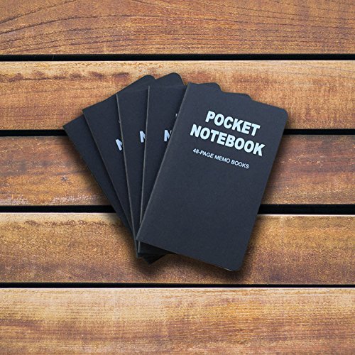 Pocket Notebook - 3.5"x5.5" Memo Book, Lined Page, Black, Set of 5