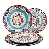 Stoneware Plate Accent Dinnerware Plates 4 Piece, Embossed Hand Painted Muiticolor, Mothers Day Gift