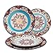 Stoneware Plate Accent Dinnerware Plates 4 Piece, Embossed Hand Painted Muiticolor, Christmas Table Setting Gift