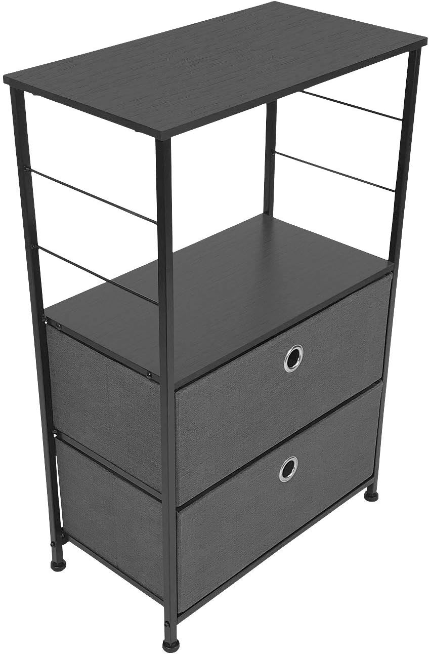 Sorbus Nightstand 2-Drawer Shelf Storage - Bedside Furniture & Accent End Table Chest for Home, Bedroom, Office, College Dorm, Steel Frame, Wood Top, Easy Pull Fabric Bins (Black/Charcoal): Kitchen & Dining
