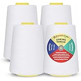 Mandala Crafts 40S/2 White Polyester 4 Pack of Serger Threads Cones | 24000 YDs Spools, for Sergers, Overlock, Quilting, Sewing Machine, Piecing, Hand Embroidery, Garment Sewing