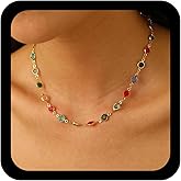 Allereyae Vintage Colorful Crystal Choker Necklaces Rainbow Gemstone Bead Necklace Multicolor Cz Necklaces Round Rhinestone Necklace Multi Color Pendant Bridal Wedding Jewelry for Women