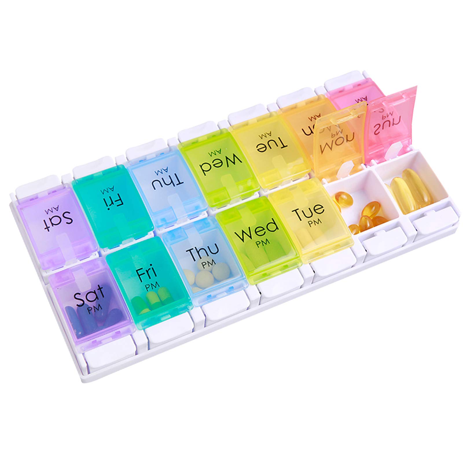 Lanzn Weekly Pill Box, Pill Organiser 14 Day Pill Storage Case Reminder Pill Tablet Dispenser Am Pm Medicine Box Pill Container Dosset Box with 14 Compartments for Medicines