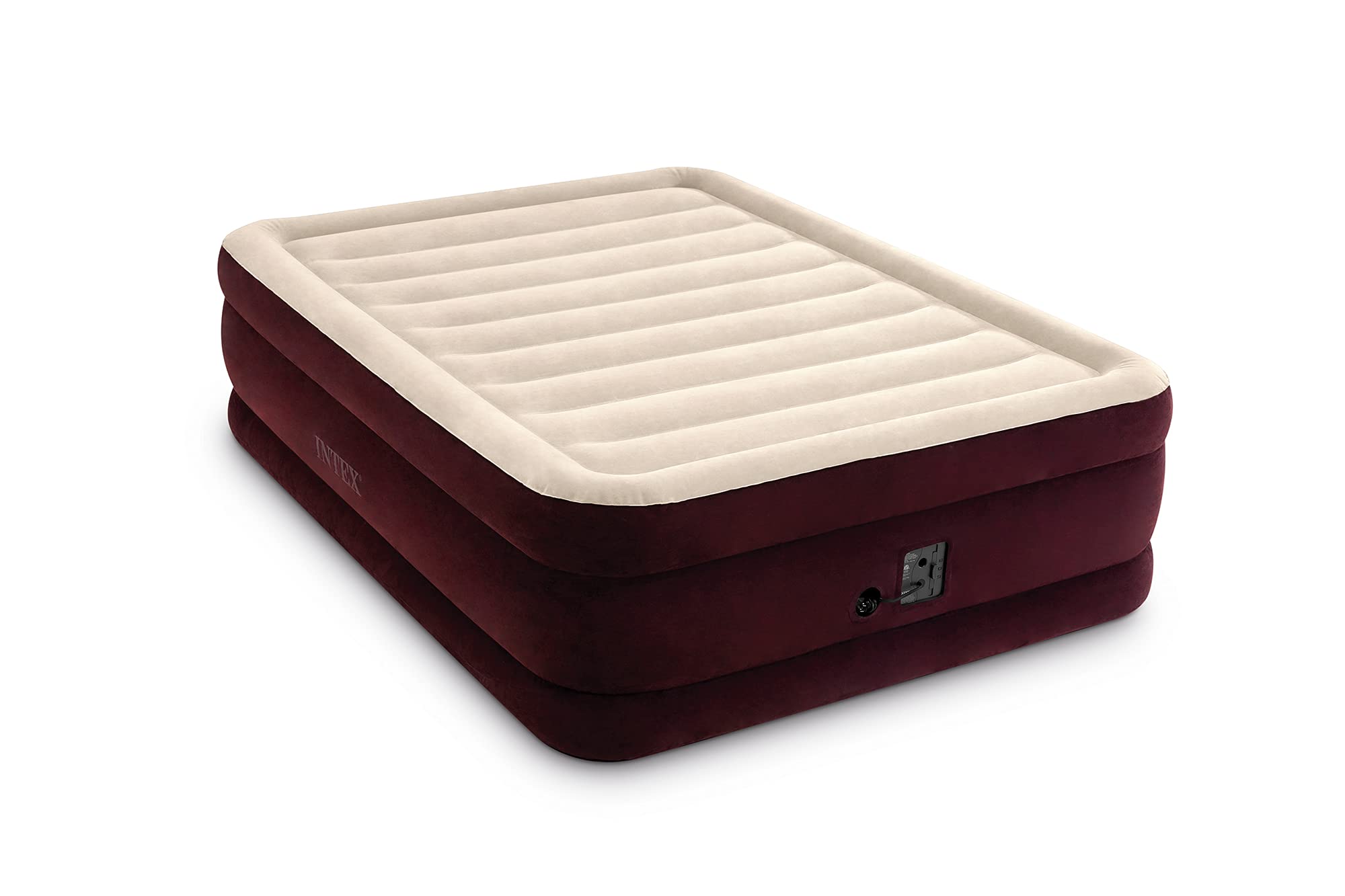 Photo 1 of Intex 66140MZ Dura-Beam Deluxe Inflatable Blow Up Air Mattress for Home, Camping, Guests - Queen Size with Built-in Electric Pump - 20in Bed Height - 600lb Weight Capacity – Maroon