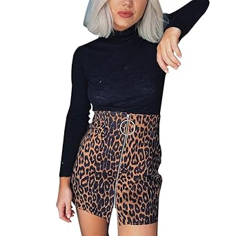 A Linien Röcke Damen Kurz Sommer Schwarz High Waist Leopard Gothic Elegant Asymmetrischer Rockabilly Wildleder Festlich Pliss