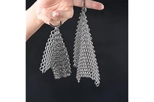Stainless Steel Cast Iron Scrubber, Chainmail Scrubber, Skillet Cleaner with Hanging Hoop, for Preseasoned Pans, Griddles, BB