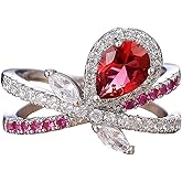Psiroy 925 Sterling Silver Plated Simulated Ruby Spinel Criss Cross Engagement Ring Prom Jewelry for Women