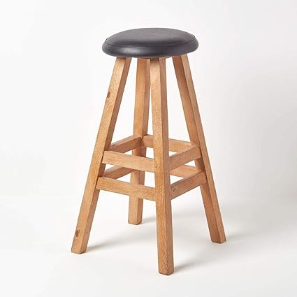 Adroit Furnish Wooden Round Shape Bar Stool Natural Mango Wood with Smooth Finish for Bar/Kitchen/Cafe/Counter/Restaurant Furniture Pre-Assembled - Black
