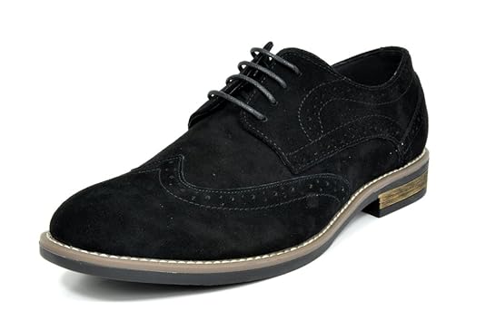 BRUNO MARC MODA ITALY URBAN-03 Men's Casual Wing Tip Brogue Genuine Suede Classic Lace Up Oxfords Shoes BLACK-SZ-6.5