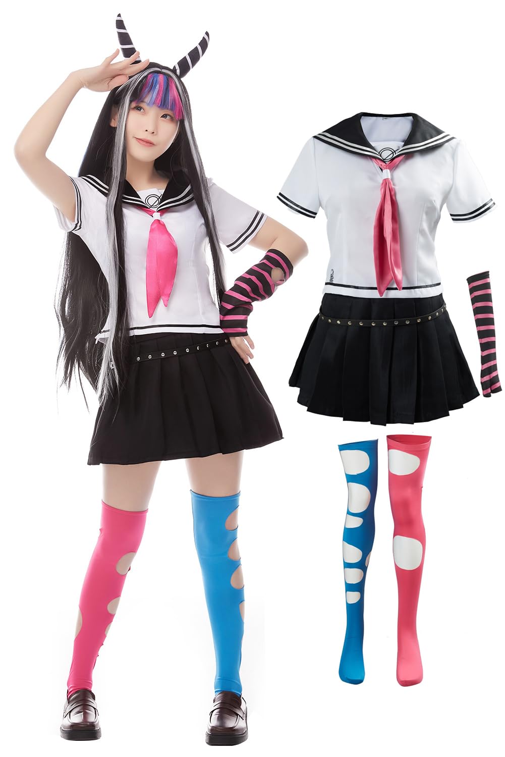 JRCRIN Mioda Ibuki Cosplay Costume High School Uniform Outfit White, White, XS