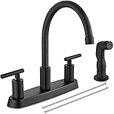 Cinwiny Kitchen Faucets, High Arc 360°Rotating Spout Kitchen Sink Faucet 2 Handle 8 Inch Centerset RV Kitchen Faucet with Supply Lines, 3 Hole Kitchen Faucet with Side Sprayer, Matte Black