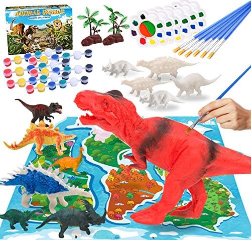 65 PCS Kids Crafts and Arts Set Painting Kit, Dinosaur Arts Crafts 3D Painting Kit Dinosaurs Toys Supplies Party for Kids Boys Girls Age 4 5 6 7 8 Years Old DIY Gift Paint Your Own Dinosaur