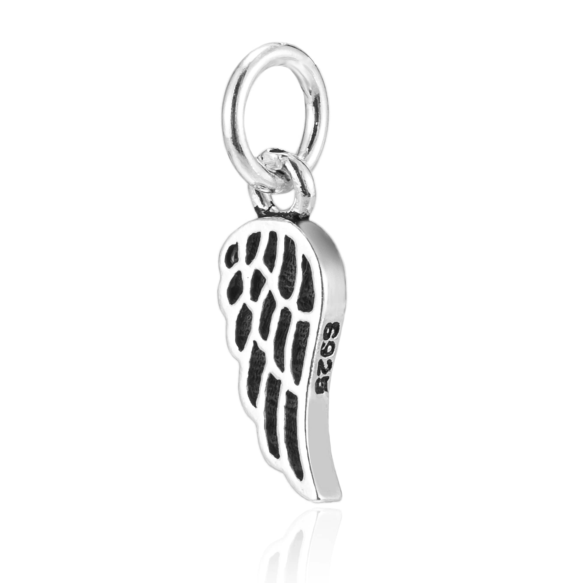925 Sterling Silver Small Angel Wing Charm for Bracelet Necklace (Oxidized)