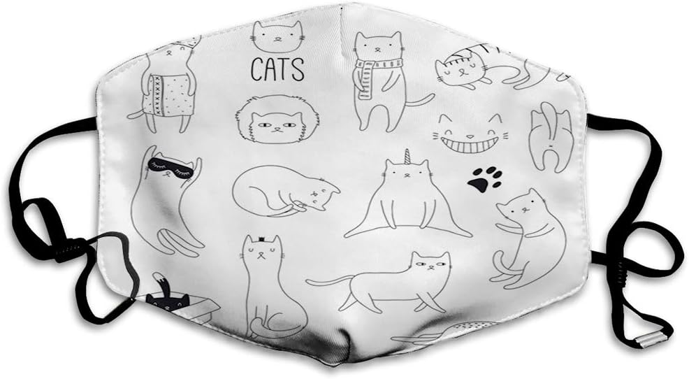 Comfortable Printed mask,Cat Scribbles Cute Lovers in a Box Grumpy Look Kitten Cuteness with Whiskers,Windproof Facial decorations for man and woman