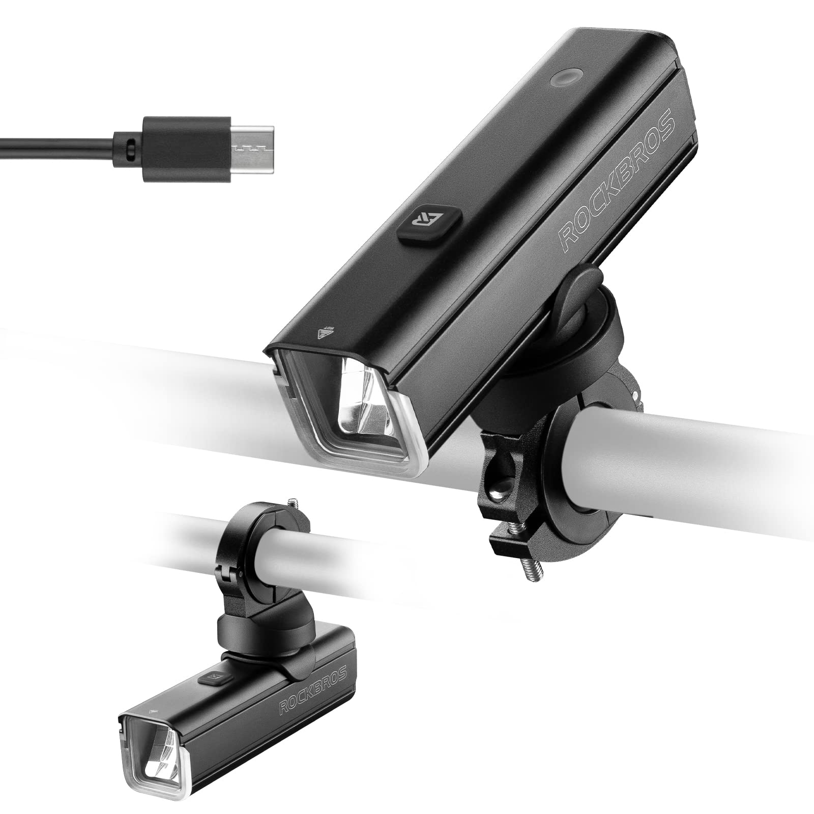 ROCKBROS USB Rechargeable Bike Front Light, 1500 Lumens Powerful LED Bicycle Lights IPX6 Waterproof Headlight with 5 Light Modes for Mountain and Road Cycling Safety