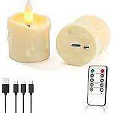 Ntewidbroansa Rechargeable Electronic Flameless Candles with Timer Control, LED Votive Tealights Battery Operated, Flickering for Valentines Decor, Wedding Centerpieces & Daily Celebrations, Set of 6