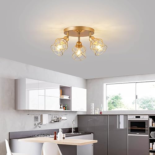 Gold Flush Mount Ceiling Light Fixture with