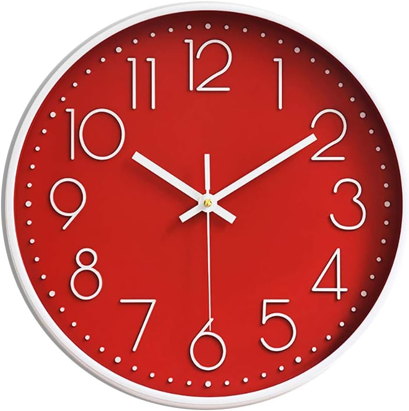 Preciser Kitchen Wall Clocks 12 Inch Vintage Style Non-Ticking Wall Clock Battery Operated Quartz Analog Silent Movement Large Decorative Clock Arabic Numerical for Home Office Decor - Red