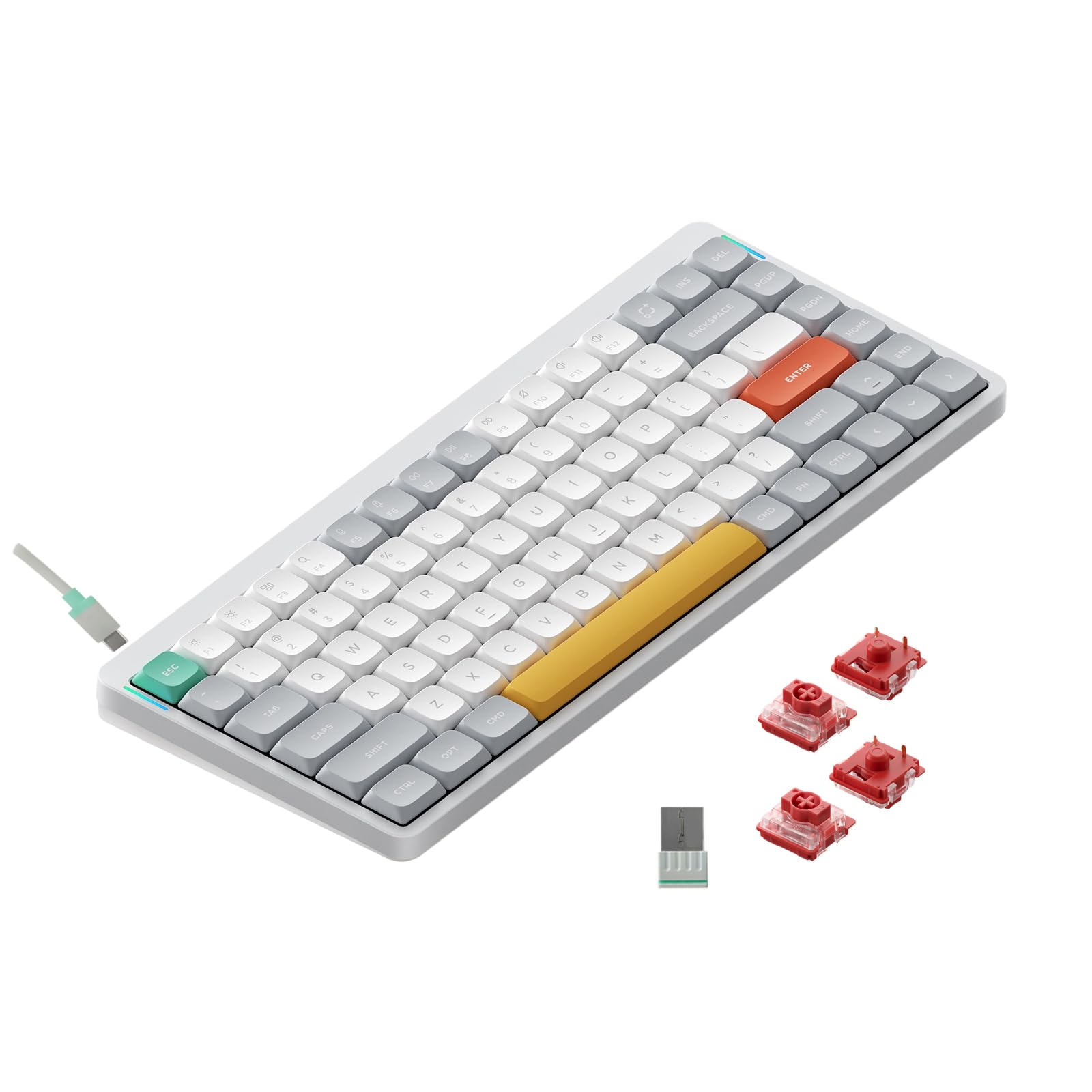 nuphy Air75 V2 Teclado mecánico portátil 75%, teclado inalámbrico, compatible con teclados para juegos Bluetooth/2.4G/USB-C RGB, compatible con sistemas Windows/Mac OS/Linux White-Gateron Cowberry Switch
