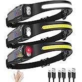 Headlamp Rechargeable 3Pack, 230° Wide Beam LED Headlamp, 7Mode Headlamps for Adults, Head Lamp with Motion Sensor, Red Light Head Lamps LED Rechargeable, Head Lights for Forehead Running Camping