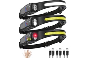 KYEKIO Headlamp Rechargeable 3Pack, 230° Wide Beam LED Headlamp, 7Mode Headlamps for Adults, Head Lamp with Motion Sensor, Red Light Head Lamps LED Rechargeable, Head Lights for Forehead Running Camping