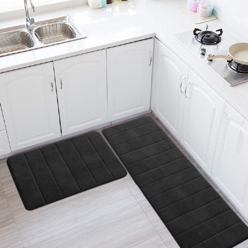 LEEVAN Memory Foam Mat Absorbent Kitchen Rug Sets Rubber