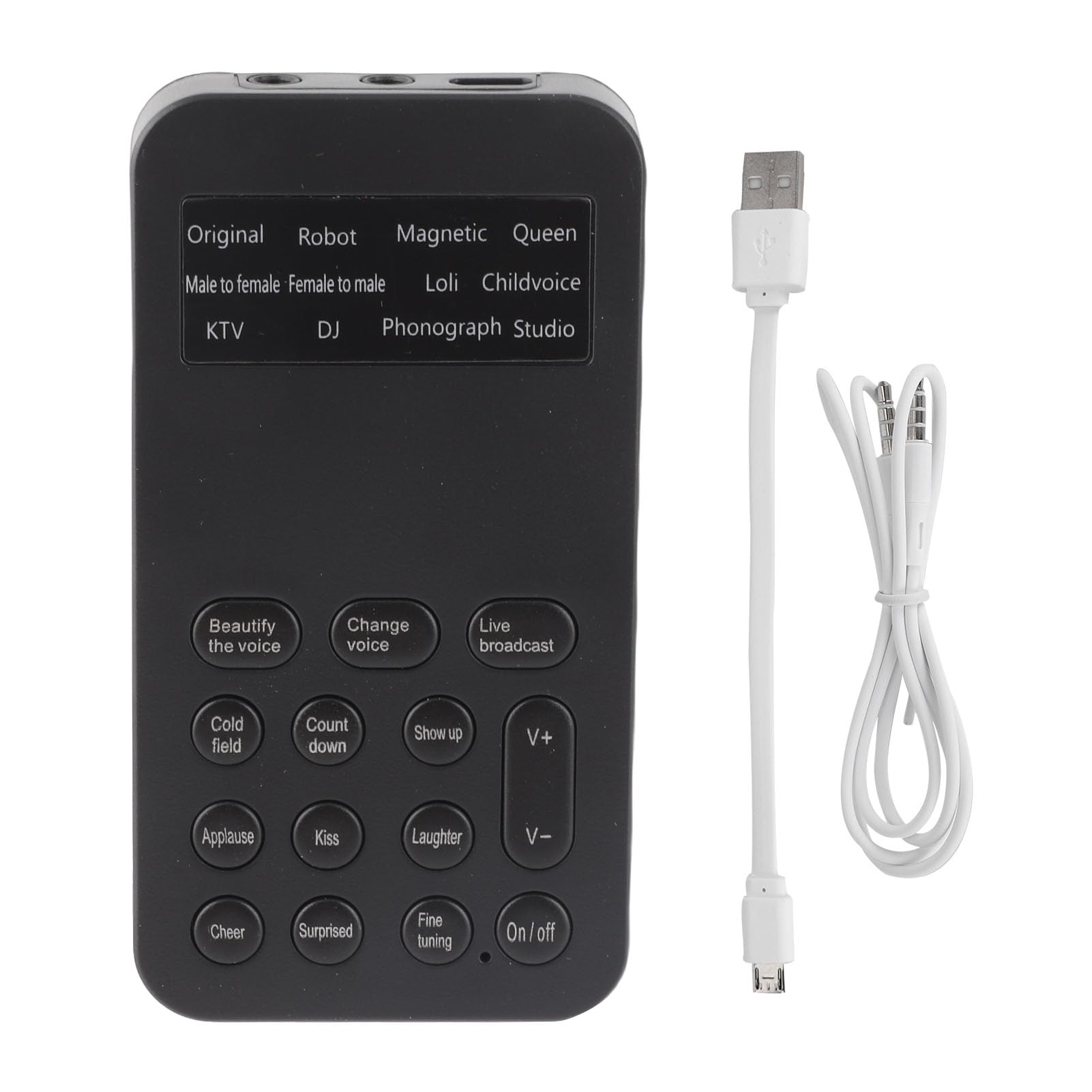 Mini Voice Changer Device, Handheld Voice Changer Sound Card with 8 Sound Effects/12 Voice Beautification/K Song Function, Portable Male to Female Sound Effects Machine for Mobile Phone, Computer