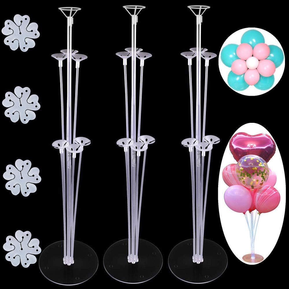 3 Set 28" Table Balloon Stand Kit Desktop Balloon Stick Holder Balloons Column Stand Support, Clear Balloon Cup Balloon Pole and Stand Base for Wedding Graduation Birthday Party Event Decorations