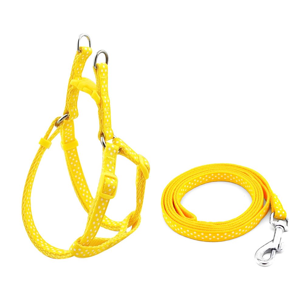SMALLLEE_LUCKY_STORE Nylon Pet Dog Polka Dots Step-in Harness and Lead Set -adjustable chest 31-46cm Orange
