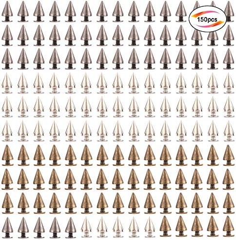 Kaosaike 150pcs Cone Spikes Screwback Studs DIY Craft Cool Rivets Punk Stud Leather Craft Clothes Rivet 7X10mm (silvery, black, Bronze)