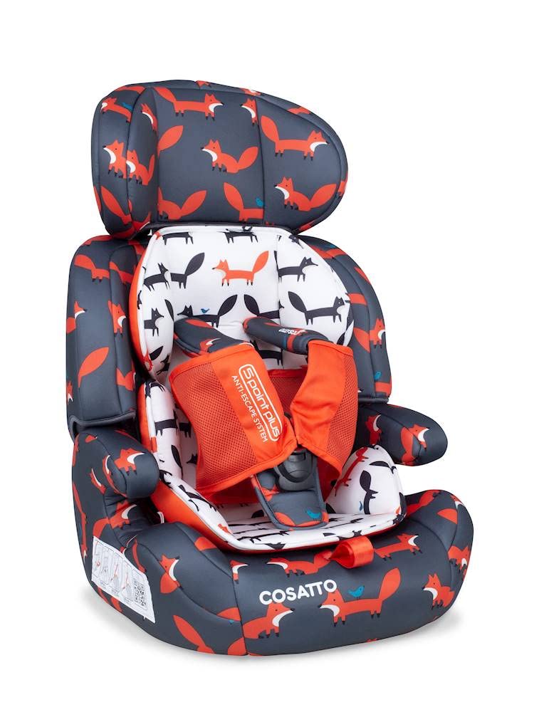 Cosatto Zoomi Toddler Car Seat & Booster Seat | 9 Months-12 Years | 5 Point Anti-Escape Harness, Adjustable Headrest, Removable Washable Covers - Forward Facing for Group 123 (Charcoal Mister Fox)