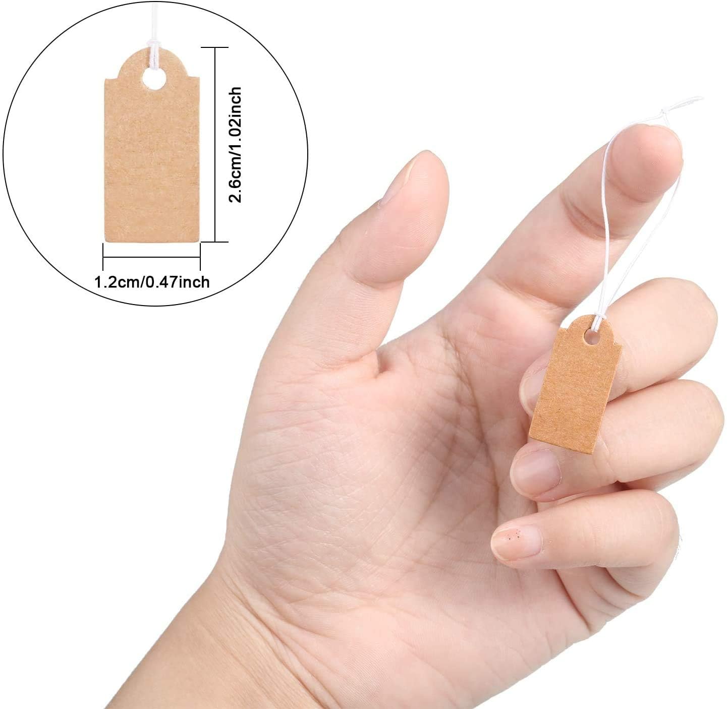 Marking Tags Kraft Price Tags Writable Blank Price Labels Display Tags with Elastic Hanging String, 1.02 x 0.47 Inch (300 Pieces) - Image 4