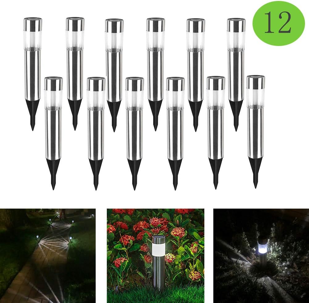 Solar Pathway Lights Outdoor,12-Pack Waterproof Solar Lights Outdoor Stainless Steel Painted Solar Light for Garden,Yard,Lawn