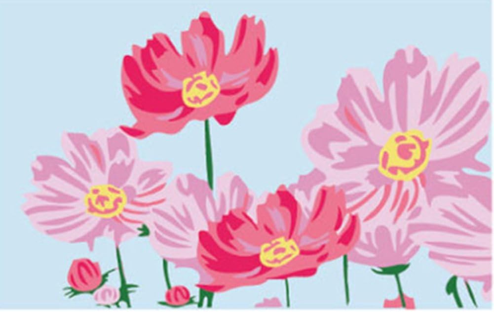 YEESAM ART Paint by Numbers for Beginner, Pink Flowers of Love 20X30cm with Frame Cartoon Paintings