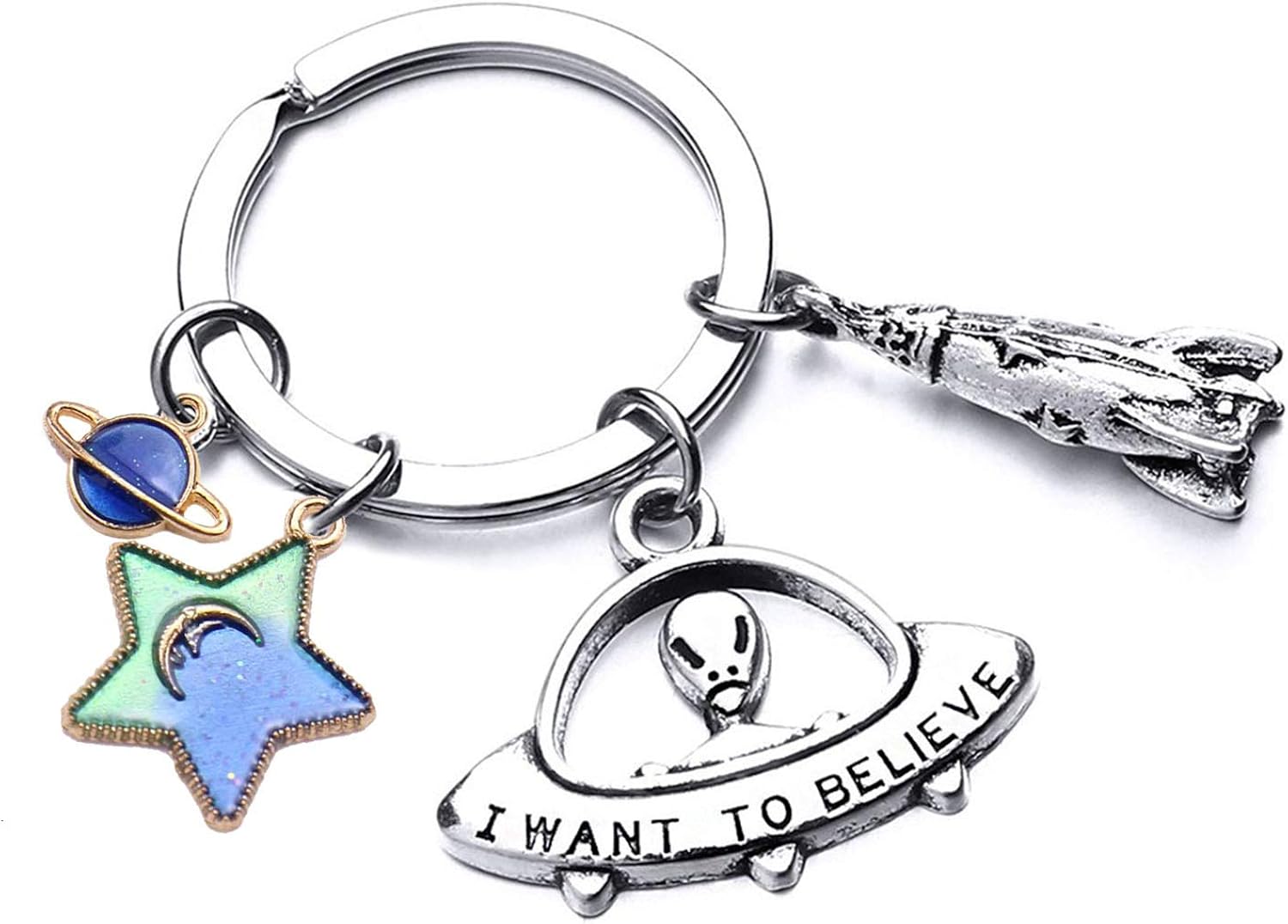 PLITI UFO Jewelry UFO Keychain I Want to Believe Aliens