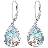 WINNICACA Lotus/Wolf/Sea Turtle Dangle Earrings for Women Sterling Silver Leverback Earrings Gifts for Women Birthday