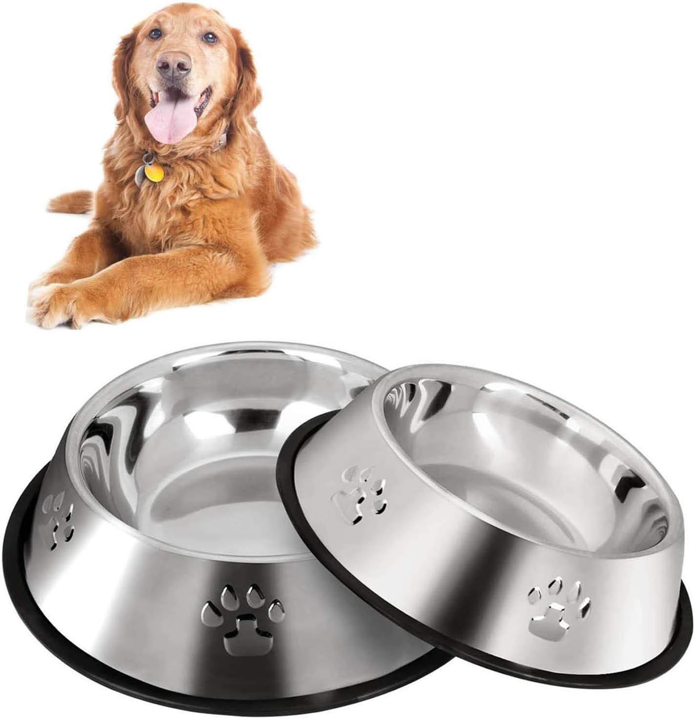 SUOXU Stainless Steel Dog Bowl,Dog Feeding Bowls,Feeder Dog Bowls With Non-slip Rubber Bases,Medium Pet Dog Food Bowls And Water Bowls,Pack of 2