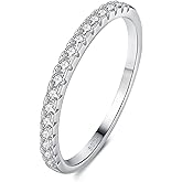HYLYLEED Moissanite Half Eternity Wedding Bands for Women 18K White Gold Plated 925 Sterling Silver D Color VVS1 Clarity Faux Diamond Stackable Rings