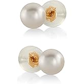 THE PEARL SOURCE White Japanese Akoya Pearl Stud Earrings for Women – Genuine Cultured Pearls, Hypoallergenic Jewelry with Secure 14k Gold Backing, Elegant Gift Box Included