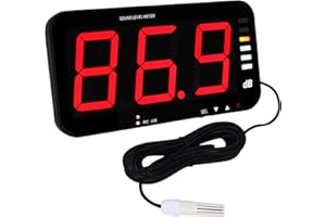 LANDTEK Decibel Meter Sound Level Meter with Data Logging, 13" Large LCD Display Wall Mounted Noise Meter for Classroom w/ 16.4ft Corded Sensor & Alarm Output for Studio Decibel Noise Measuring and Recording