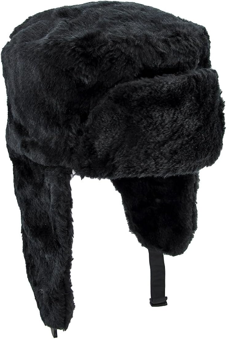 Dakota Dan Trooper Faux Full Fur Ear Flap Hat w/ Faux Fur Lining (Black/Black): Clothing
