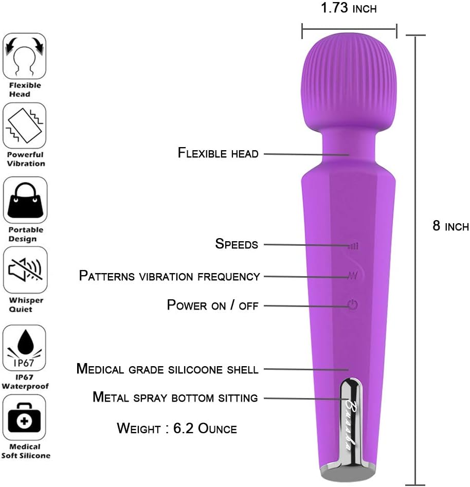 Electric Manual Massager Stick Large Edition Slience Powerful 20 Vibration Patterns 8 Muti Speeds,Massage Head Bending Possible Wand Magic Massagers Therapy for Vertebra ache and Lymph Repair: Health & Personal Care