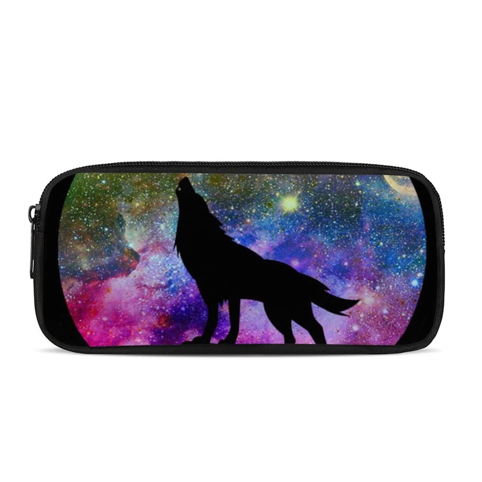 COEQINE Starry Wolf Pattern with Kids Pencil Case Large Capacity Pen Storage Bag Pouch Holder Box Stationery Organizer with Zippers for School Office Supplies