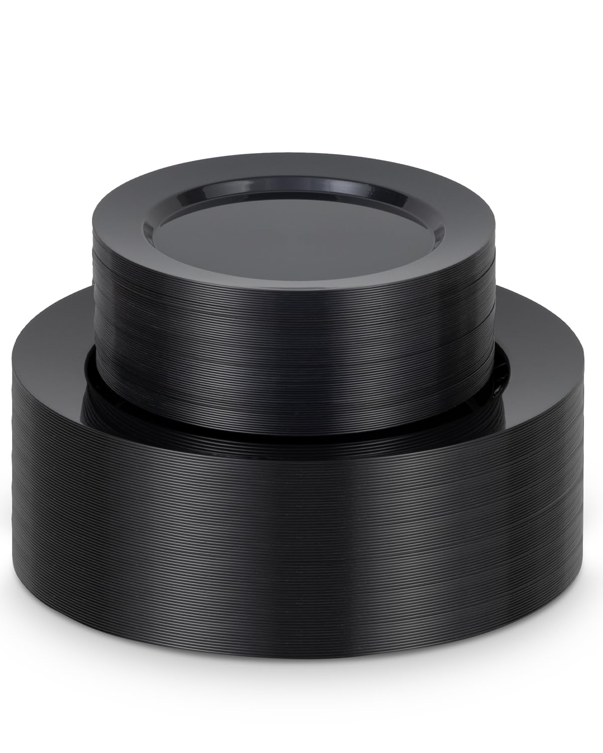 BESTVIP 100PCS Black Disposable Plastic Plates, Disposable Party Plates with 50 Dinner Plates and 50 Dessert Plates, Plastic Plates for Party, Wedding Birthday (Black, 100PCS) Image