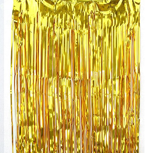 3.2 ft x 9.8 ft Metallic Tinsel Gold Foil Fringe Curtains Backdrop Christmas Hanging Streamers for Party (Golden)