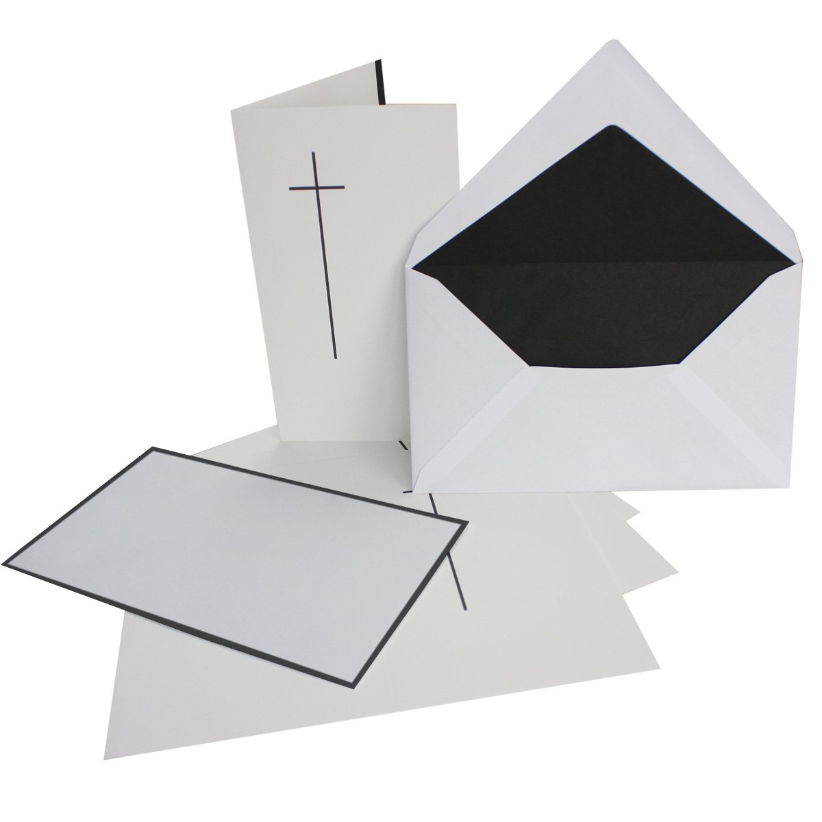 FarbenFroh by GUSTAV NEUSER 15x funeral card set with cross approx. B6 11.4 x 19.5 cm & funeral envelopes with hand-edged black border & black lining, folding cards funeral notices